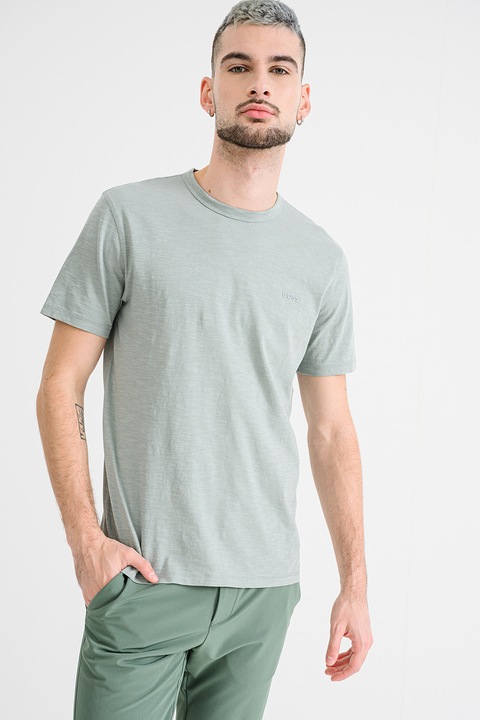 BOSS, Tricou slim fit din bumbac Tegood, Verde deschis
