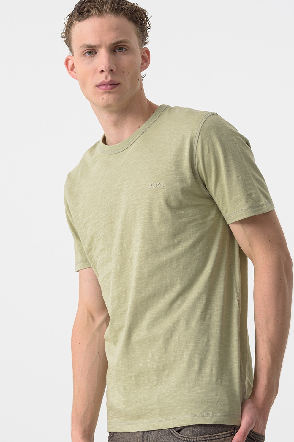 BOSS, Tricou slim fit din bumbac Tegood, Verde aquamarin, M