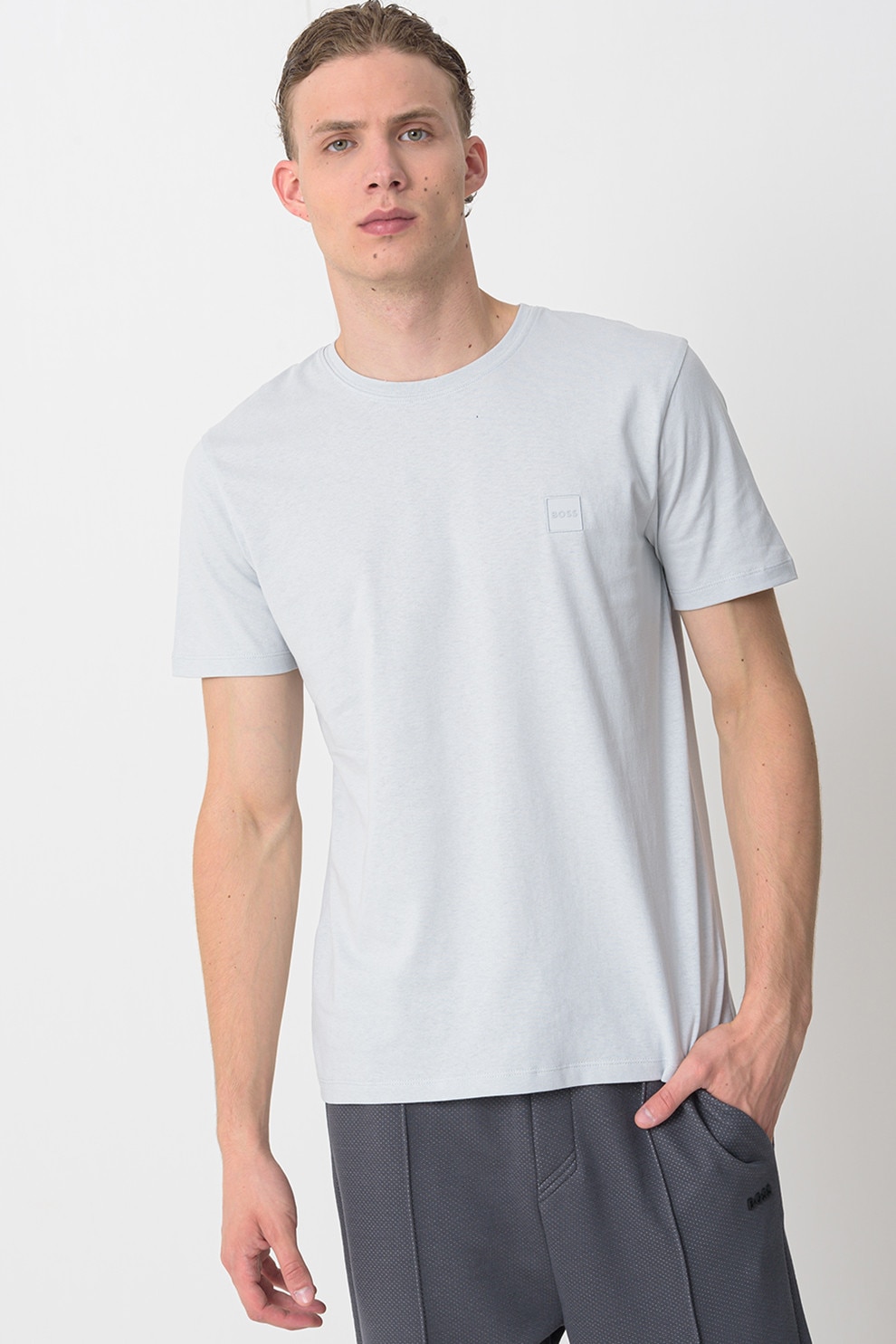 BOSS, Tricou din bumbac Tales, Albastru inchis, 3XL