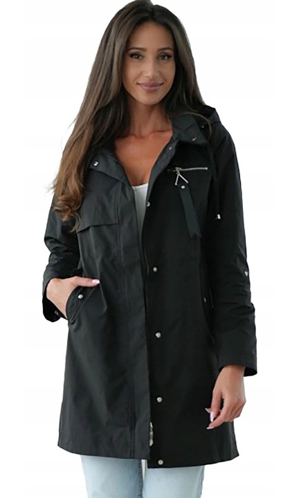 Palton dama sport tip trench parka de primavara, Agrafla, NATASZA, lejer, modern, casual, confortabil, Negru, Negru
