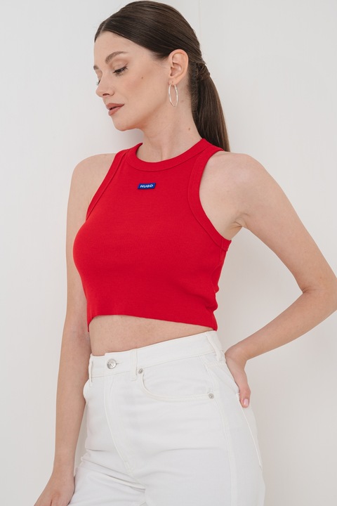 HUGO, Top crop cu detaliu logo Baby, Alb/Albastru royal/Rosu vermillion
