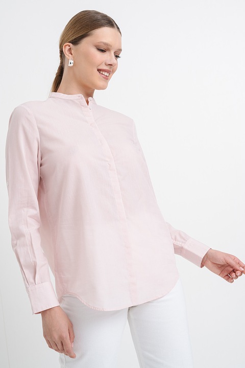 BOSS, Camasa din amestec de lyocell cu guler Mao, Roz pal, 2XL