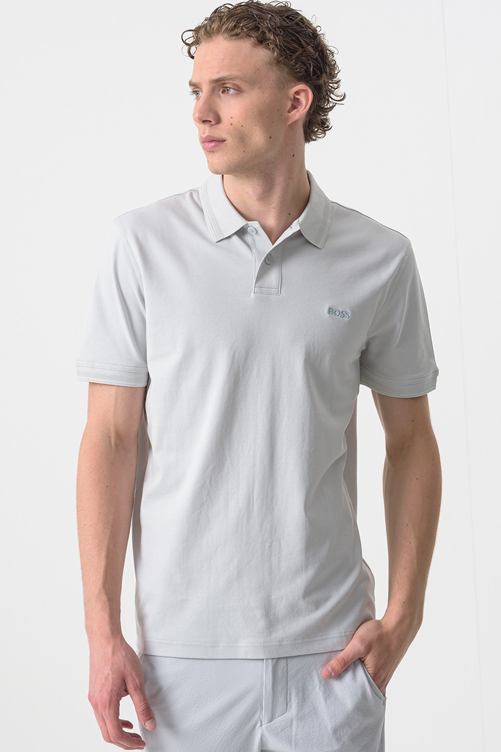 BOSS, Tricou polo regular-fit cu logo brodat, Albastru glaciar, 3XL