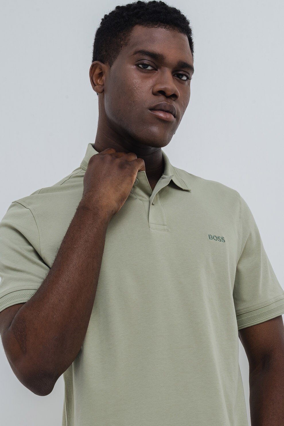 BOSS, Tricou polo regular-fit cu logo brodat, Verde deschis, L