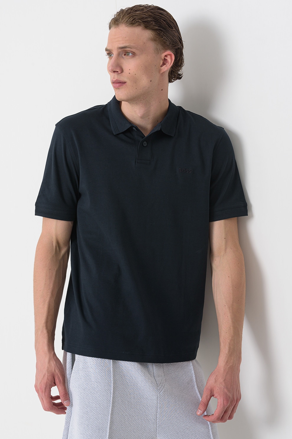 BOSS, Tricou polo regular-fit cu logo brodat, Albastru ultramarin, L