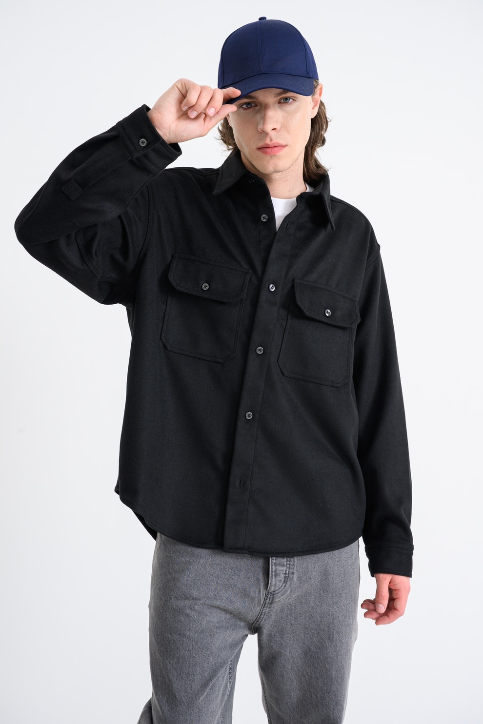 HUGO, Camasa din amestec de lana Ebolt, Negru, XL