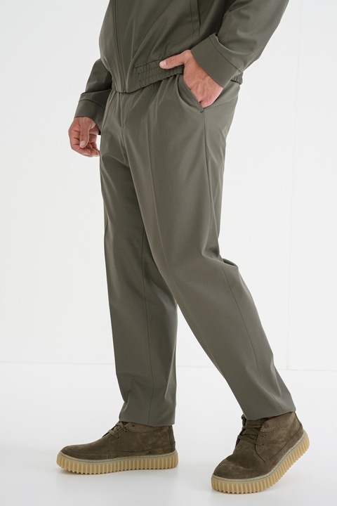 HUGO, Pantaloni relaxed fit cu talie medie, Kaki