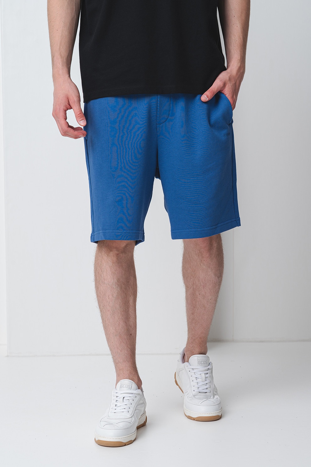 HUGO, Bermude din bumbac cu logo, Albastru inchis, M