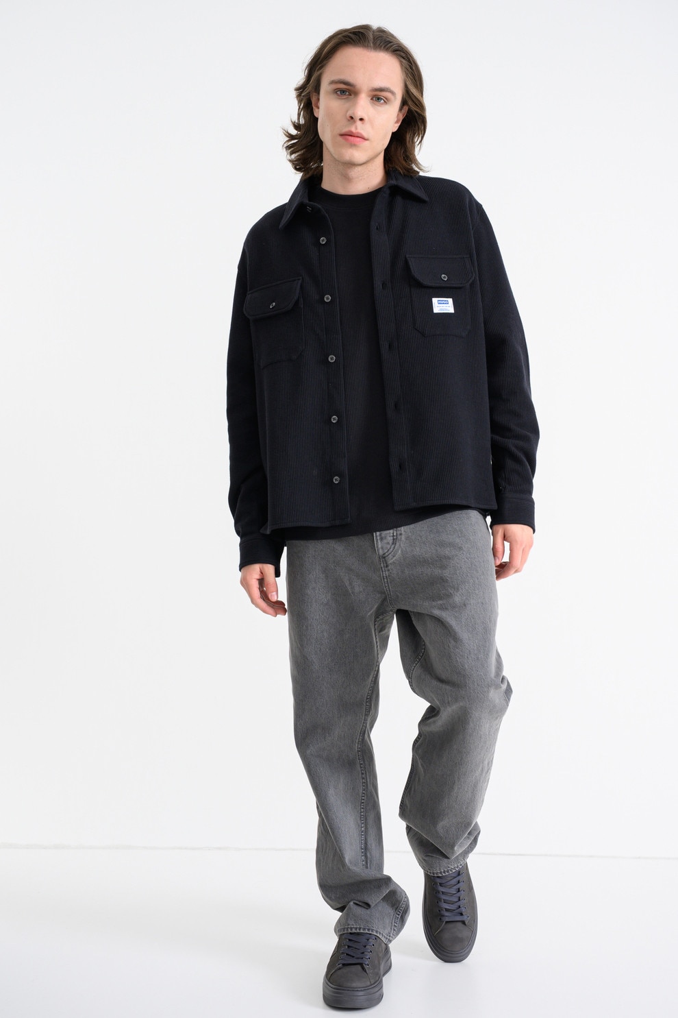 HUGO, Camasa texturata cu buzunare pe piept Ekynone, Negru, L