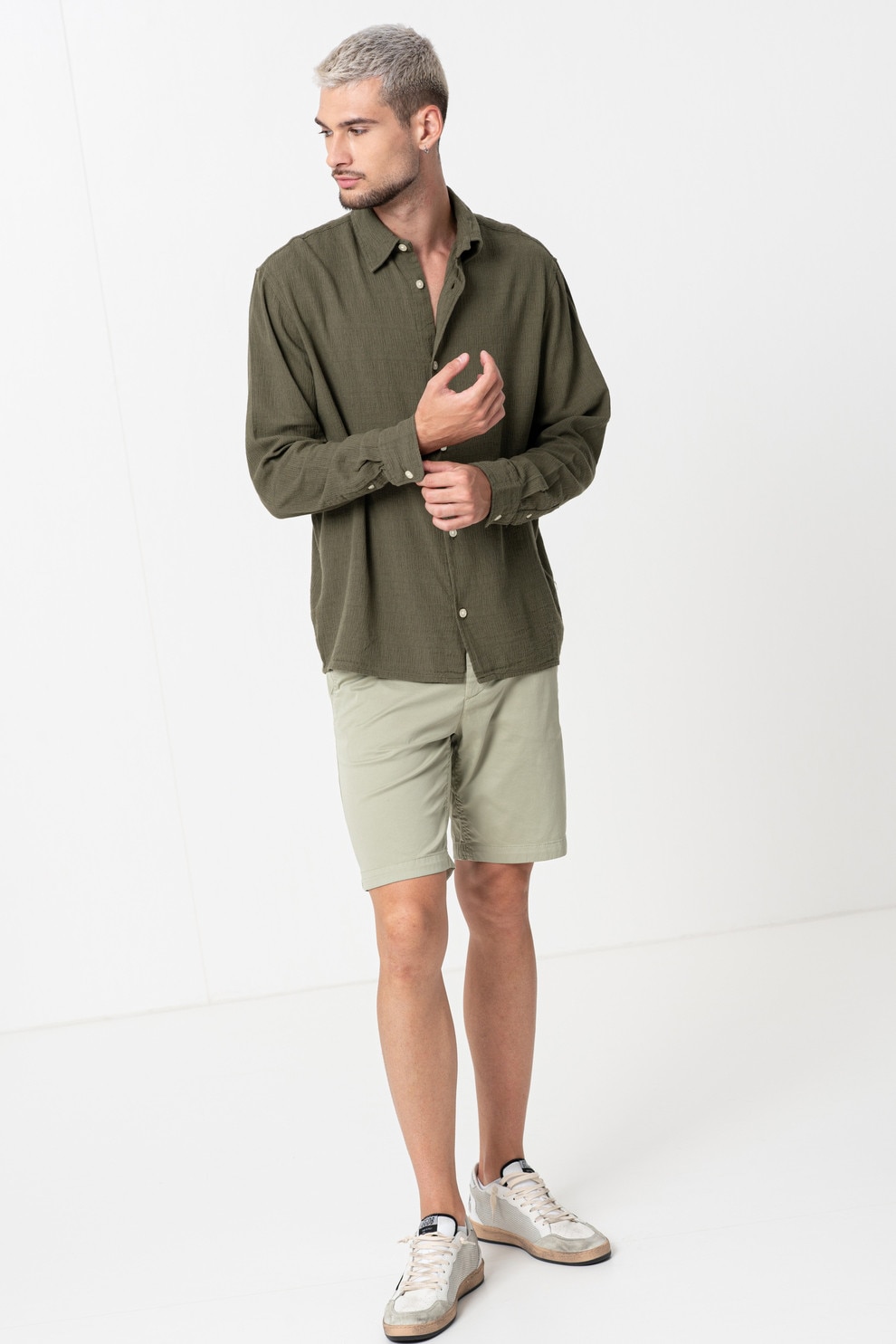 BOSS, Pantaloni scurti chino slim fit, Verde pal, 36