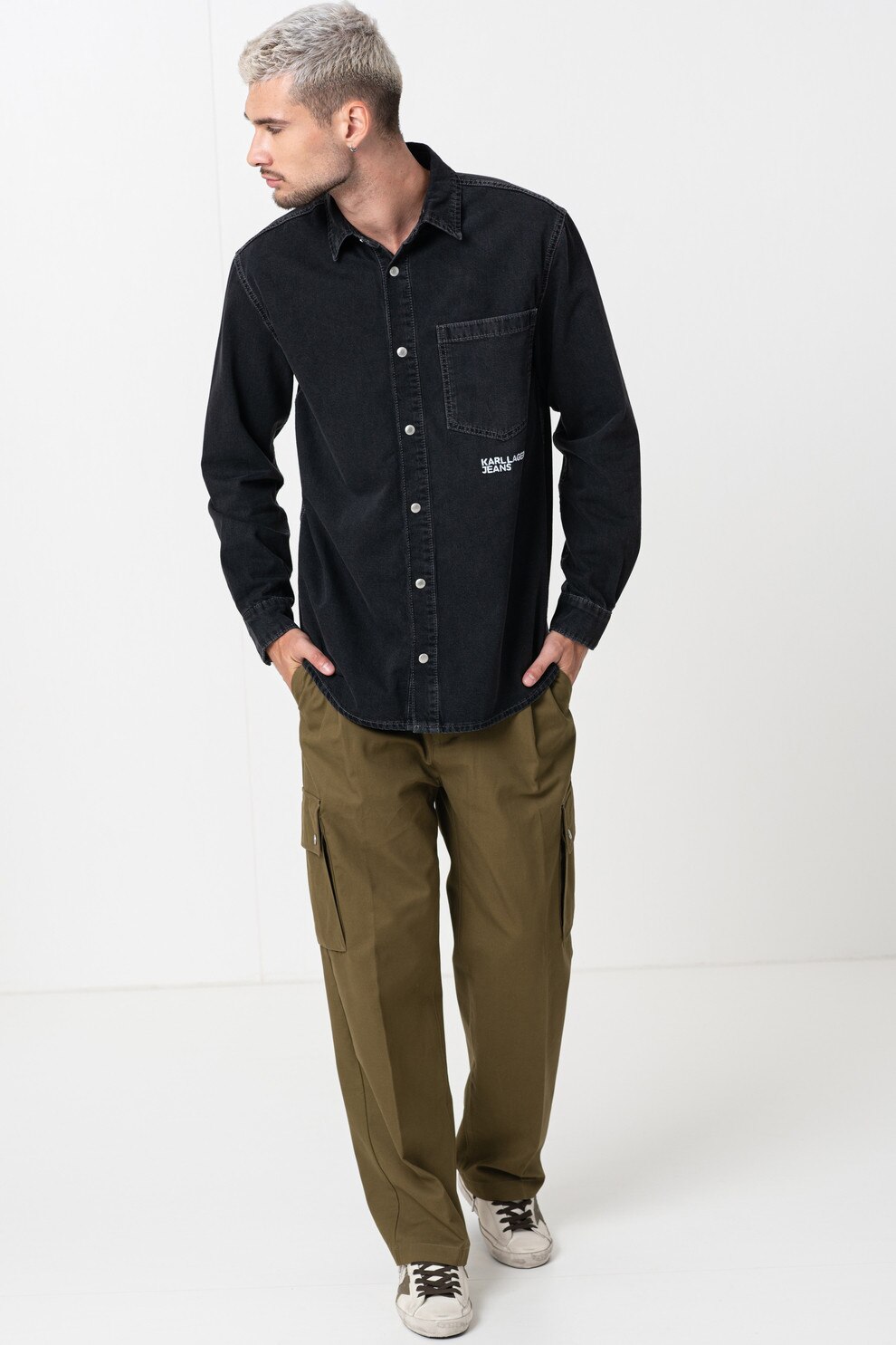 HUGO, Pantaloni cargo din bumbac Graysen, Kaki, M