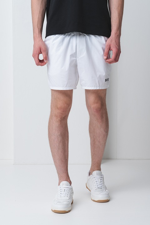 BOSS, Pantaloni scurti uni cu buzunare oblice, Alb