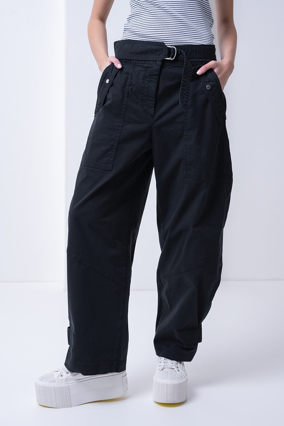 BOSS, Pantaloni baggy cu buzunare supradimensionate, Negru, 38