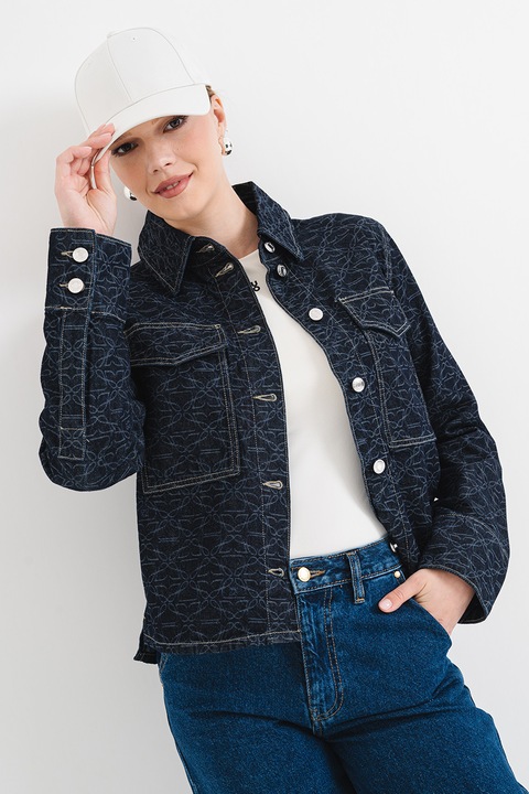 HUGO, Jacheta de denim cu buzunare pe piept, Bleumarin