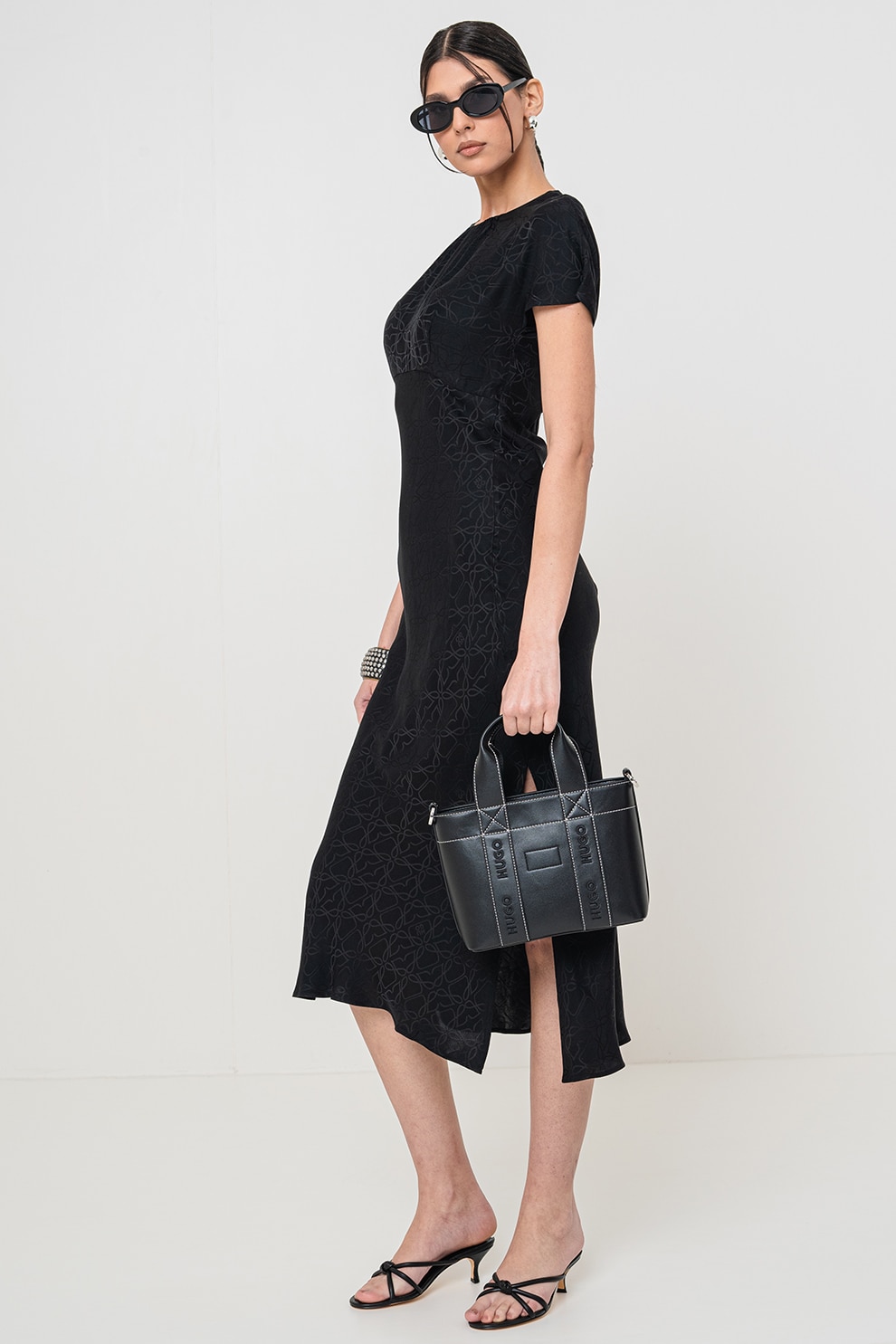HUGO, Rochie midi cu model, Negru, 36