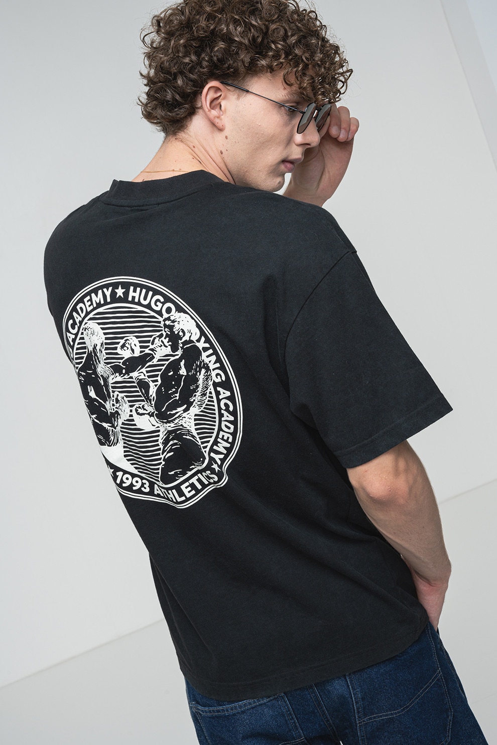 HUGO, Tricou cu decolteu la baza gatului Dwresto, Negru, M