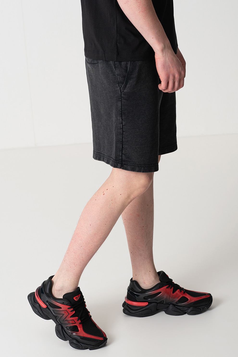 HUGO, Pantaloni scurti cu snur de ajustare si model uni, Negru stins, M