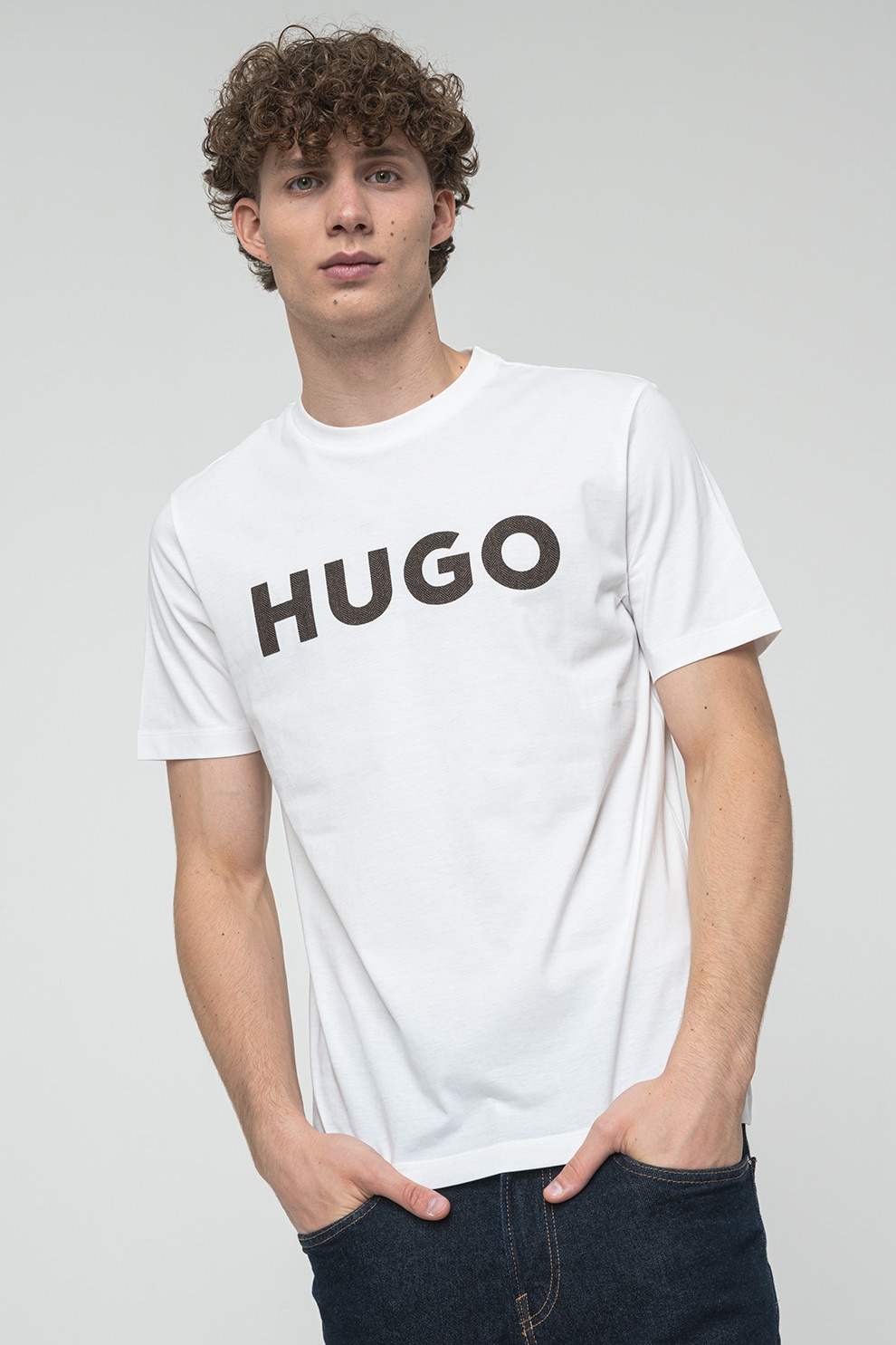 HUGO, Tricou cu imprimeu logo Dulivio, Alb, L