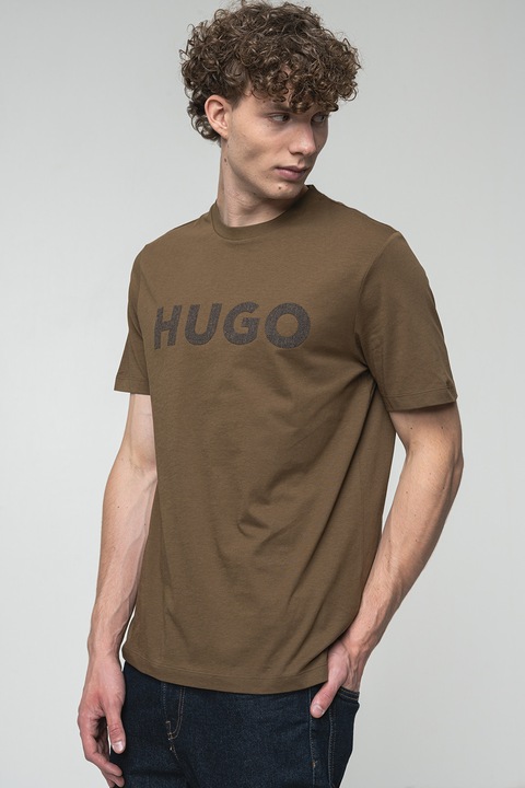 HUGO, Tricou cu imprimeu logo Dulivio, Kaki