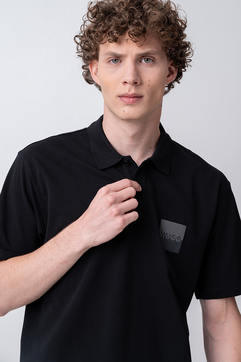 HUGO, Tricou polo cu logo Dusplity, Negru stins, Gri inchis, XL