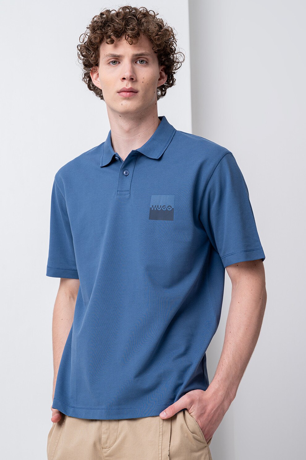 HUGO, Tricou polo cu logo Dusplity, Albastru lavanda, M