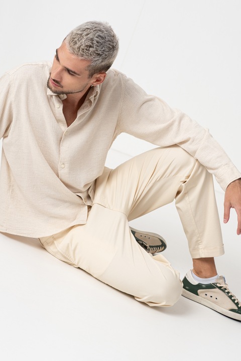 BOSS, Pantaloni chino cu croiala dreapta, Crem