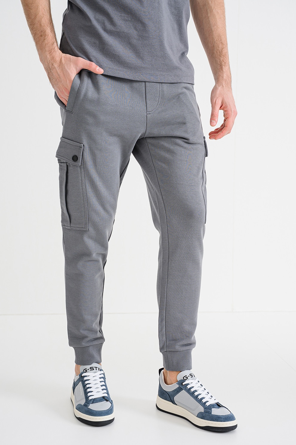 BOSS, Pantaloni cargo de bumbac, Gri cenusiu, XXL