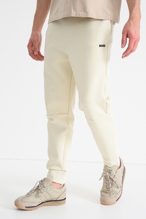BOSS, Pantaloni de trening cu talie ajustabila Zone, Alb fildes
