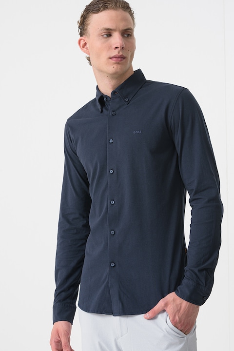 BOSS, Camasa cu guler fixat cu nasturi Myjersey, Albastru ultramarin