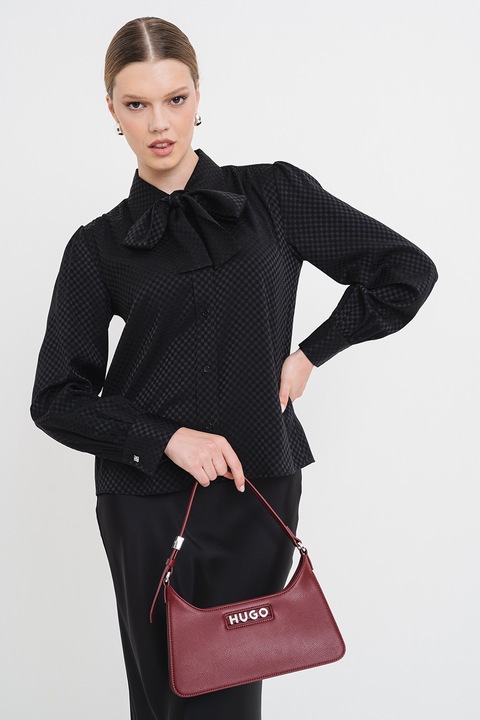 HUGO, Camasa cu guler cu funda din panglici Estrella, Negru/Negru stins