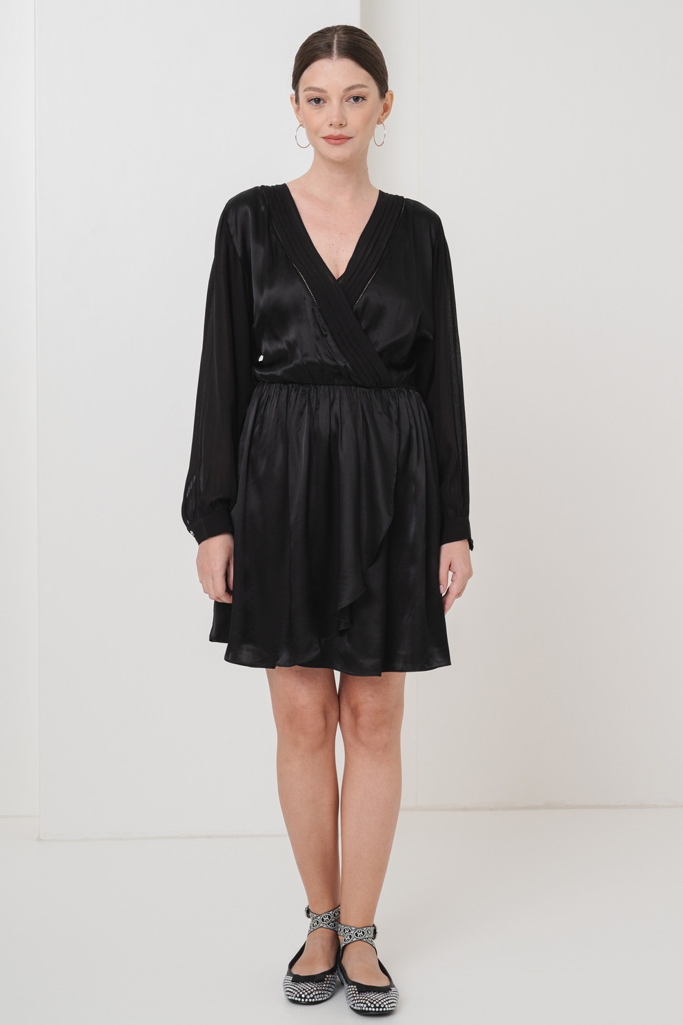 BOSS, Rochie din amestec de modal cu croiala in A si aspect satinat, Negru, 38