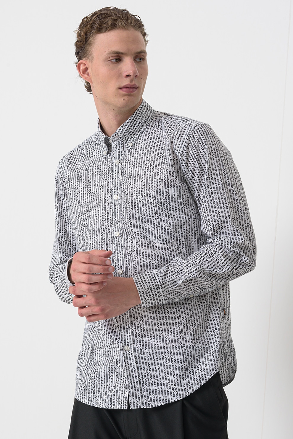 BOSS, Camasa Oxford de bumbac, Negru stins, Alb optic, M