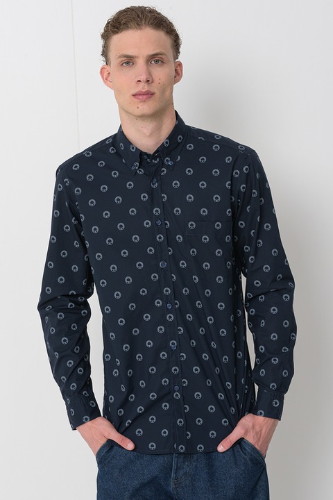 BOSS, Camasa Oxford de bumbac, Alb/Bleumarin