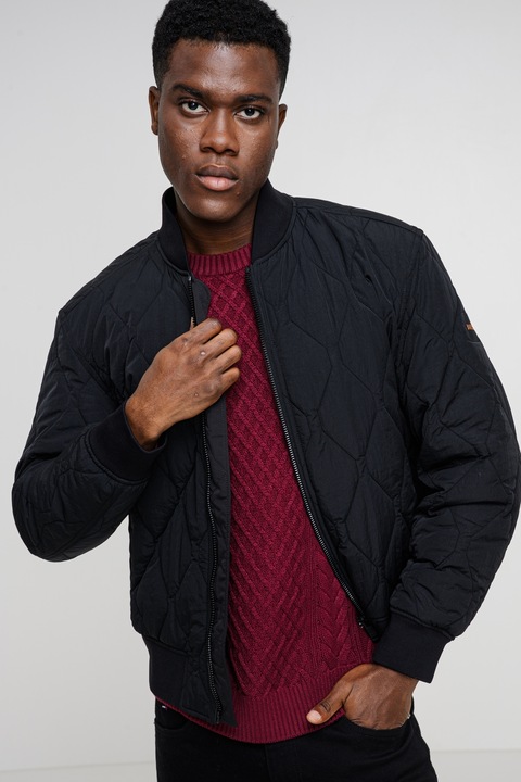 BOSS, Jacheta bomber cu fermoar si aspect matlasat Osnape, Negru