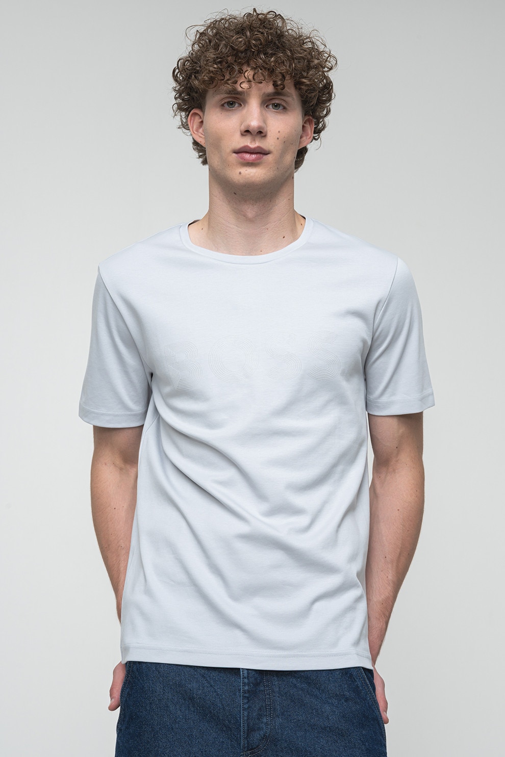 BOSS, Tricou regular fit cu decolteu la baza gatului Future, Gri deschis, 3XL