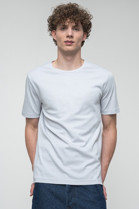 BOSS, Tricou regular fit cu decolteu la baza gatului Future, Gri deschis