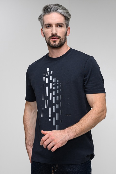 BOSS, Tricou cu imprimeu geometric, Gri antracit