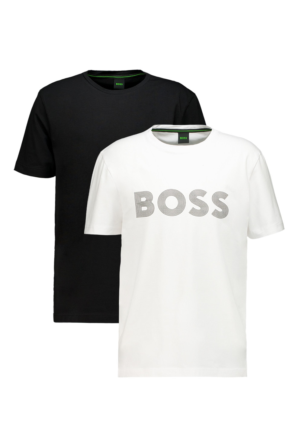 BOSS, Set de tricouri cu decolteu la baza gatului - 2 piese, Negru, Alb optic, 3XL
