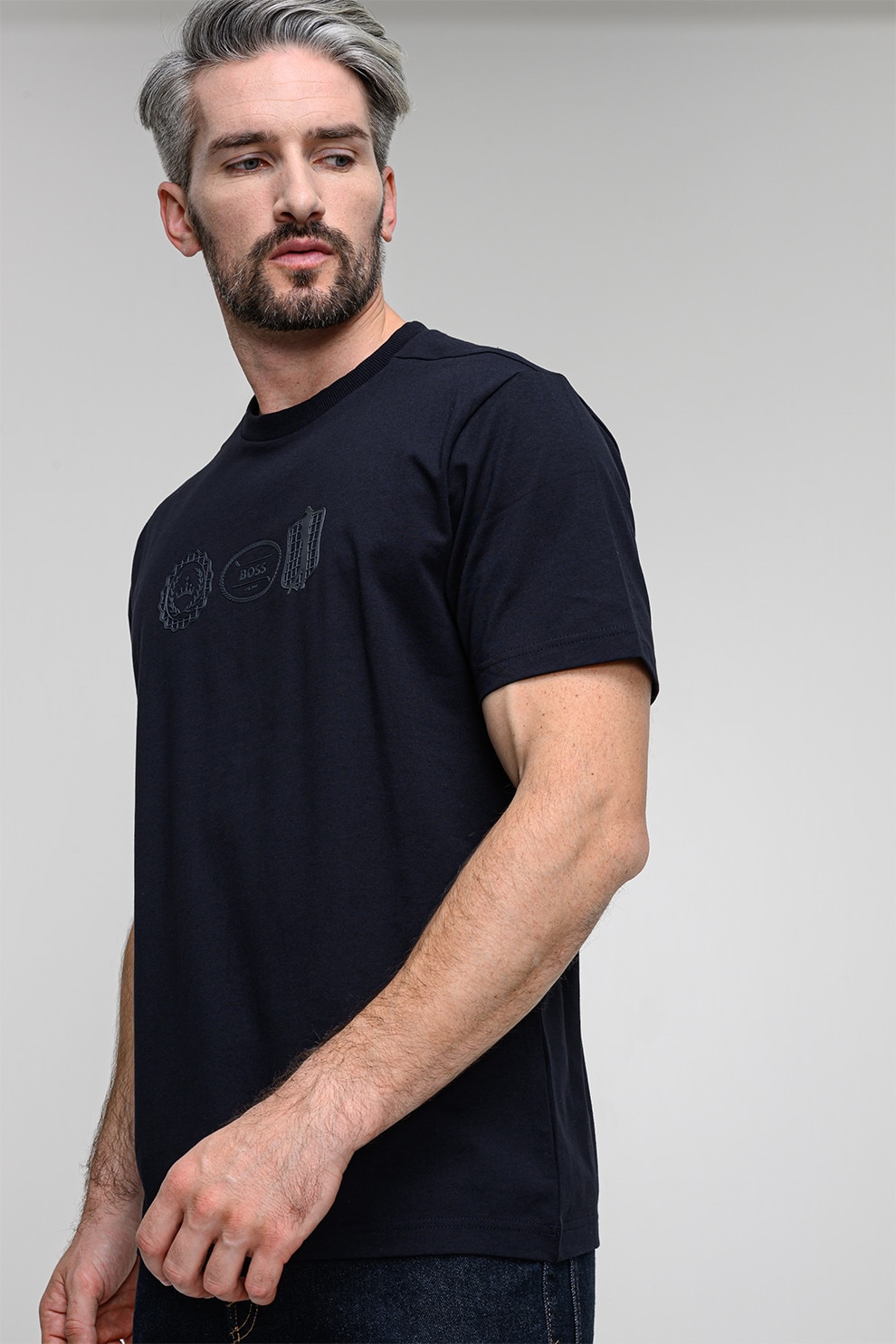 BOSS, Tricou cu decolteu rotund, Albastru ultramarin, L