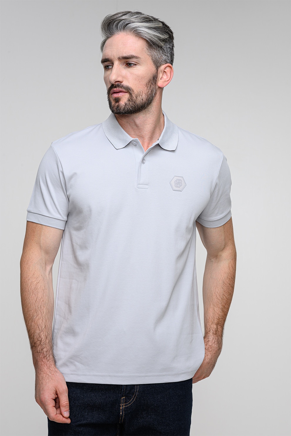 BOSS, Tricou polo cu logo, Gri deschis, M