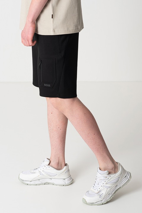 BOSS, Pantaloni scurti din amestec de modal cu talie elastica, Negru, S