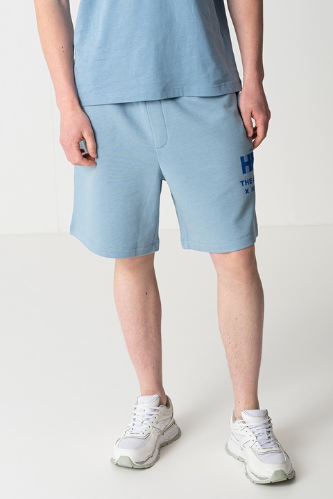HUGO, Bermude cu snur de ajustare si detaliu cu logo lateral, Albastru pastel/Albastru royal
