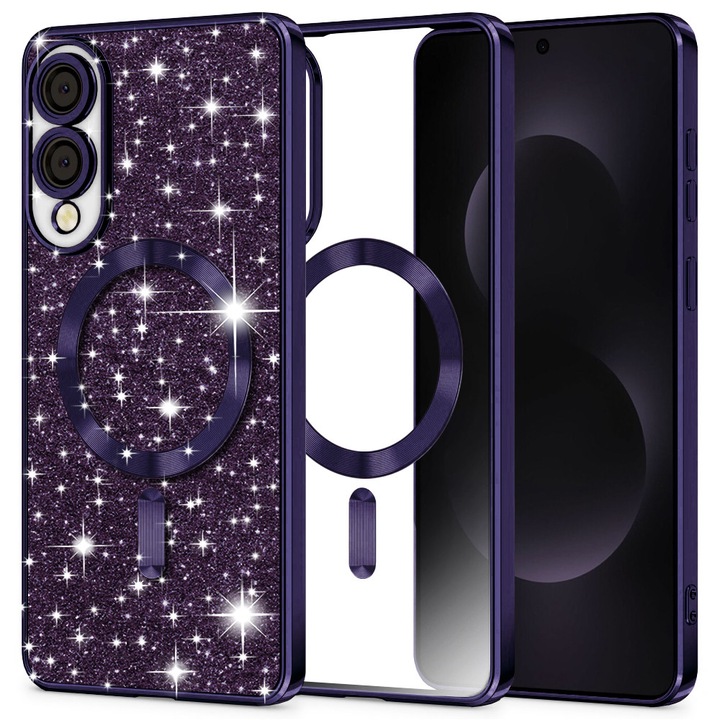 Husă telefon Techsuit Luxury Glitter MagSafe, TPU, mov, Samsung Galaxy S25 Edge