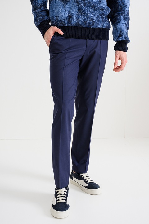 HUGO, Pantaloni drepti din amestec de lana Hesten, Bleumarin