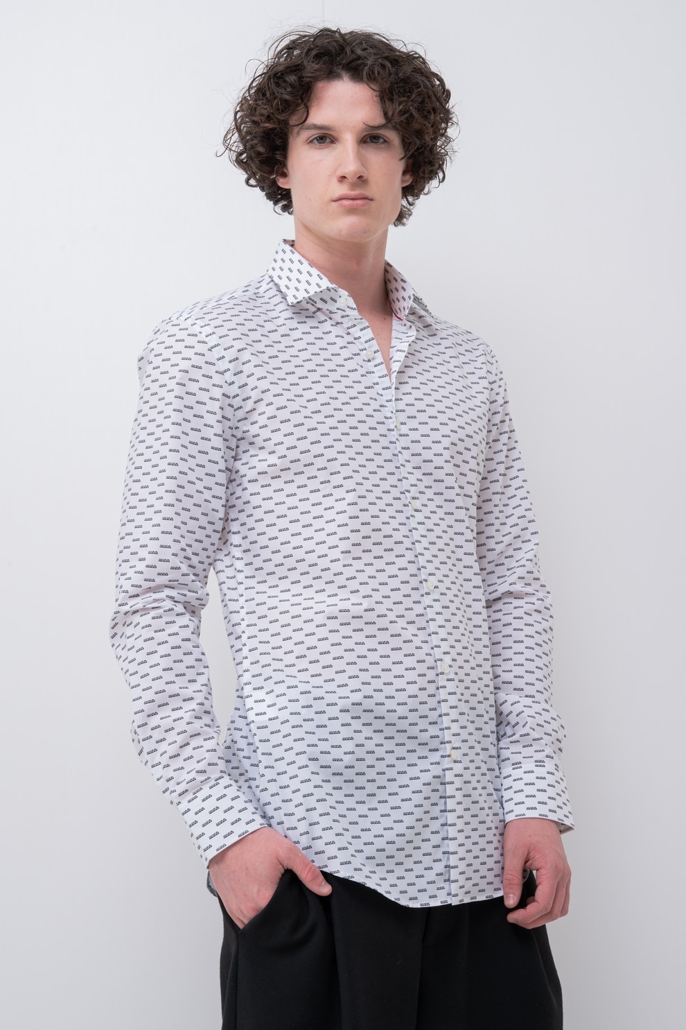 HUGO, Camasa cu model si maneci lungi Keno, Alb, Negru, 40