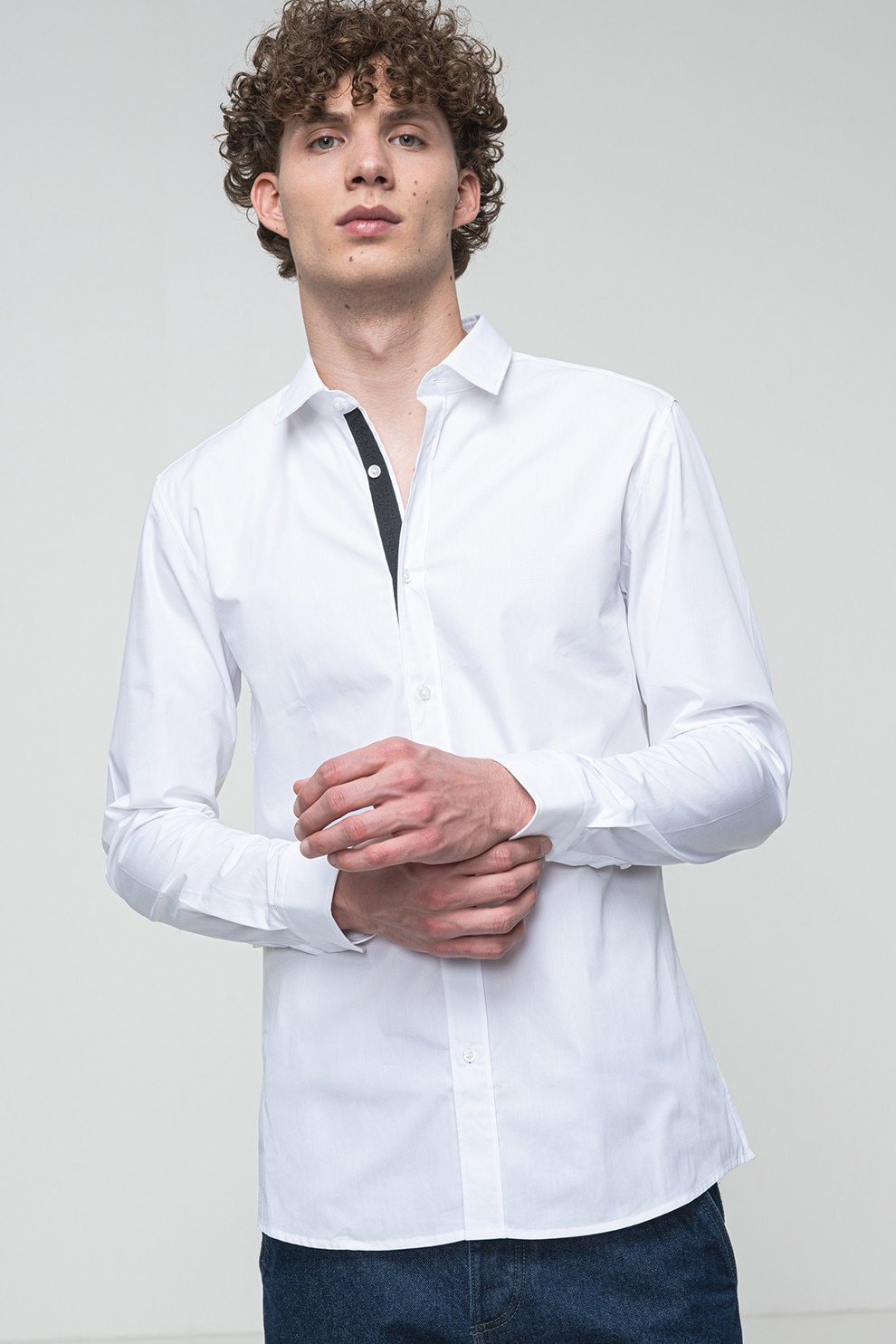 HUGO, Camasa uni cu guler clasic, Alb, 40