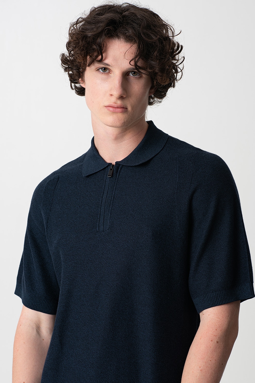 BOSS, Tricou cu guler polo din amestec de lyocell, Albastru ultramarin, M