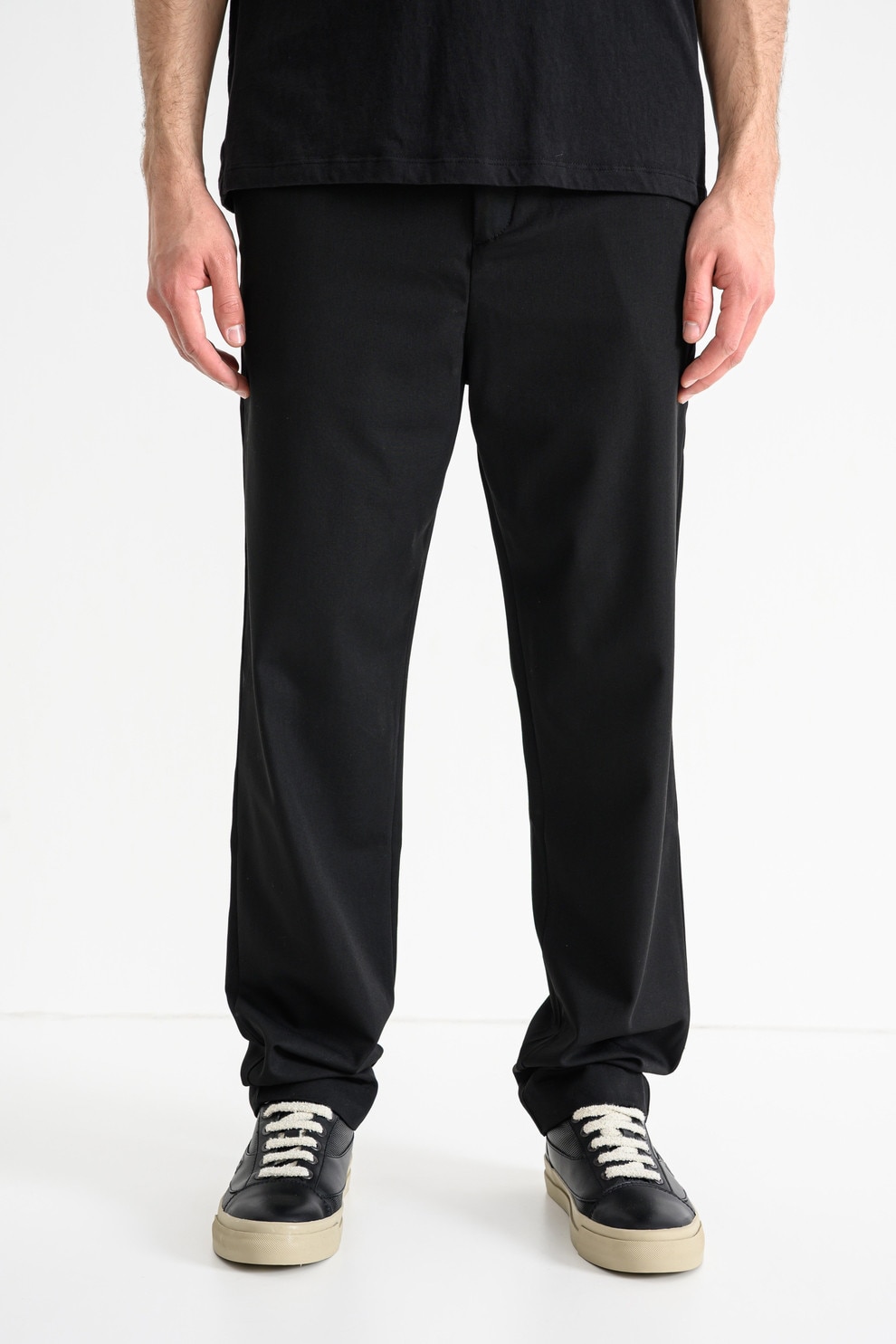 HUGO, Pantaloni uni din amestec de lana, Negru, L