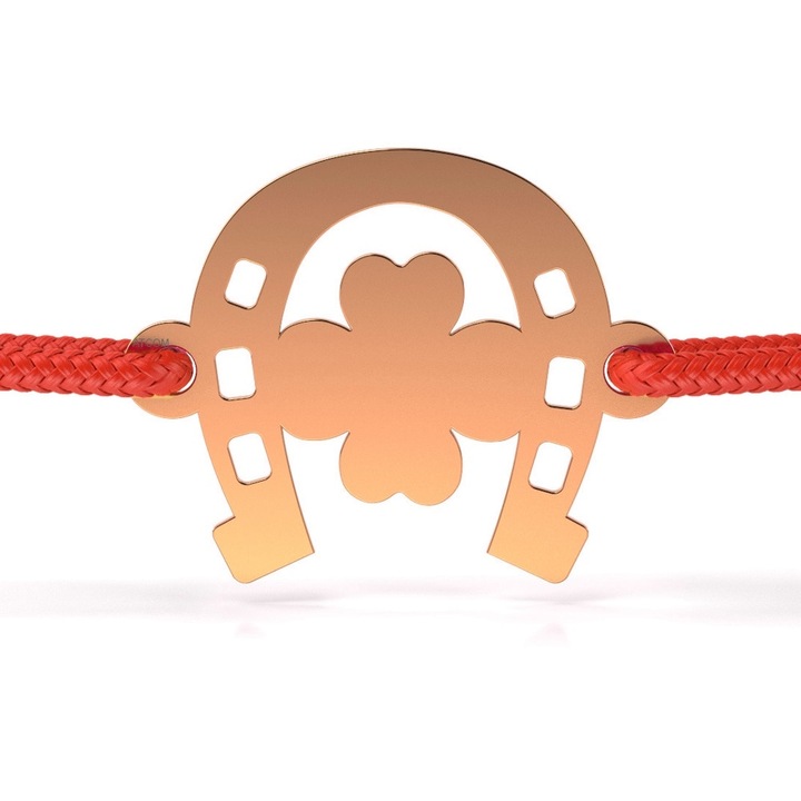 Rózsarany karkötő lóhere patkómintás zsinórral