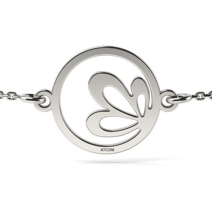 Bratara cu lantisor din aur alb model Floare de lotus